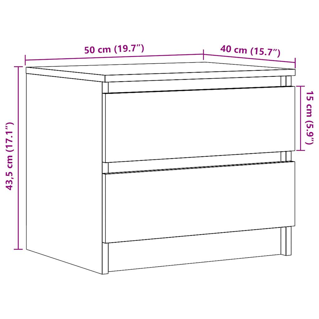 vidaXL Κομοδίνα 2τεμ. Παλιό Ξύλο 50x40x43.5 εκ από Επεξεργασμένο Ξύλο