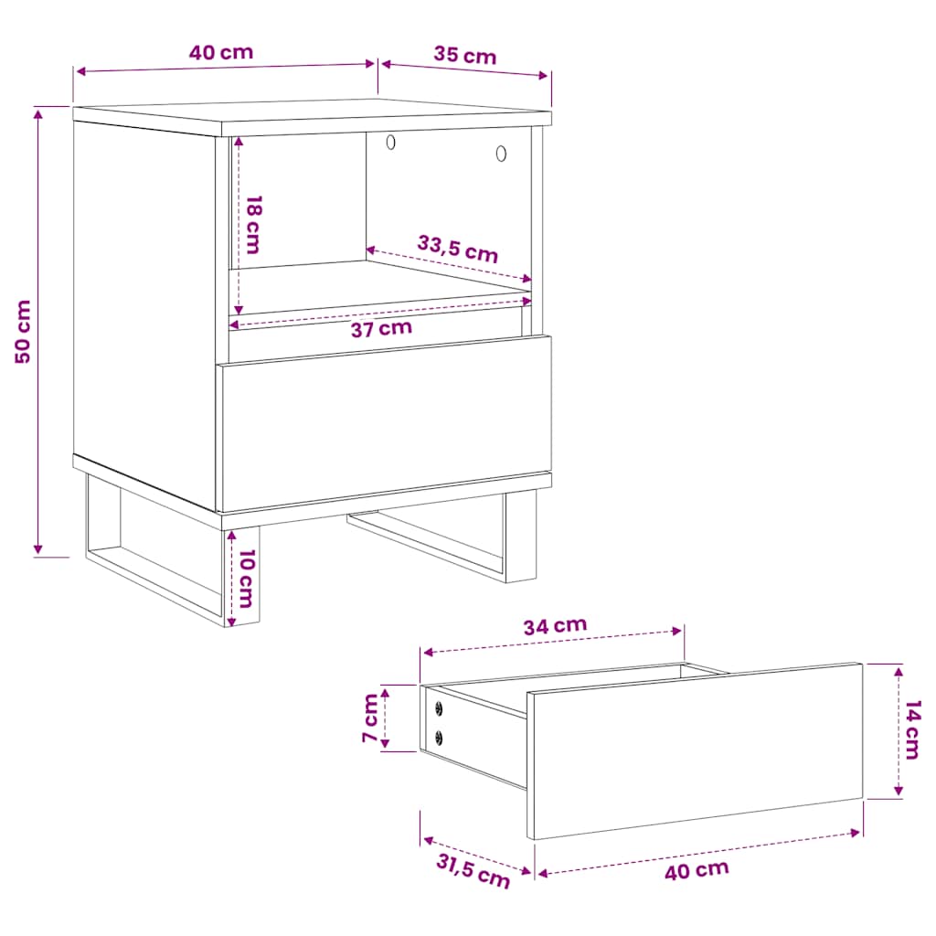 vidaXL Κομοδίνο τεχνίτης Δρυς 40x35x50 εκ. από Επεξεργασμένο Ξύλο