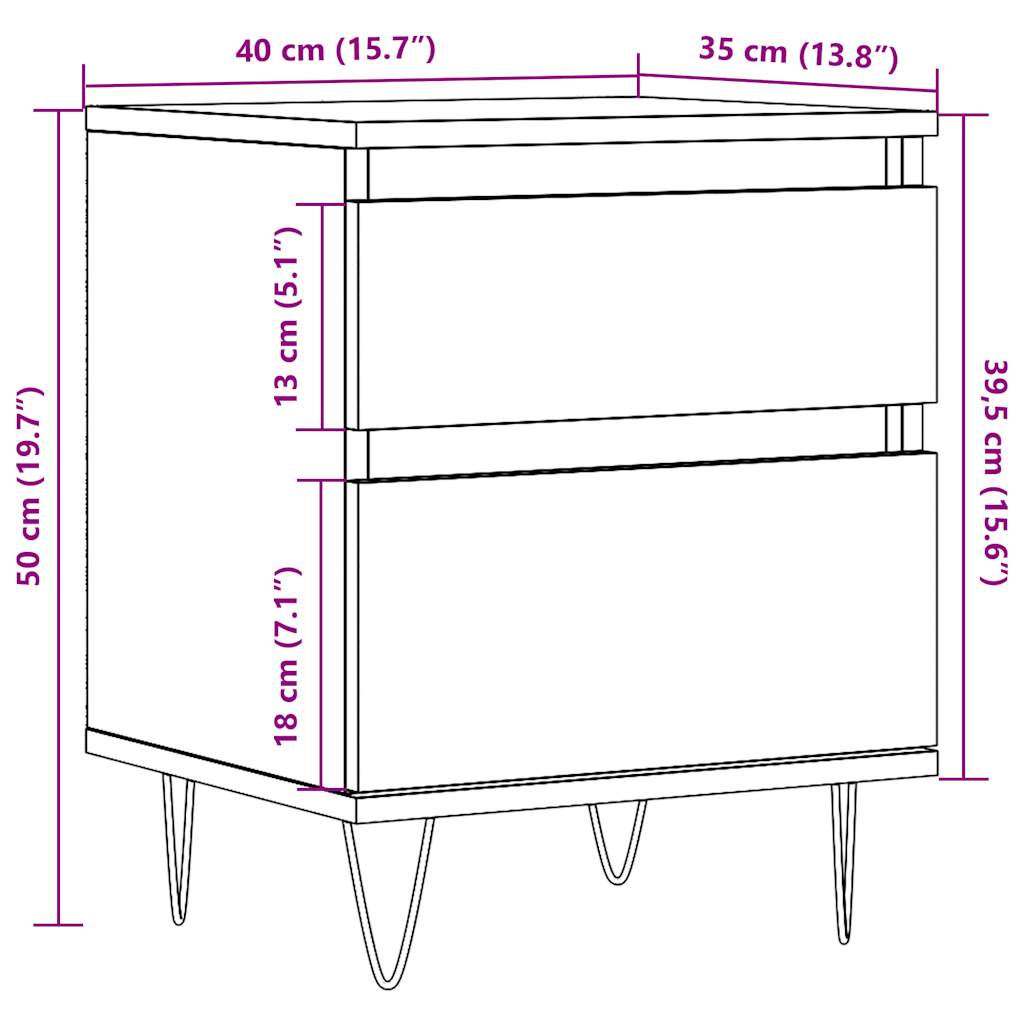 vidaXL Κομοδίνα 2 τεμάχια Παλιό ξύλο 40x35x50 cm Κατασκευασμένο ξύλο