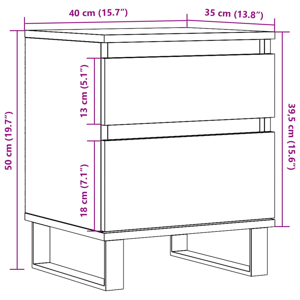 vidaXL Κομοδίνο Παλιό ξύλο 40 x 35 x 50 εκ. από Επεξεργασμένο Ξύλο