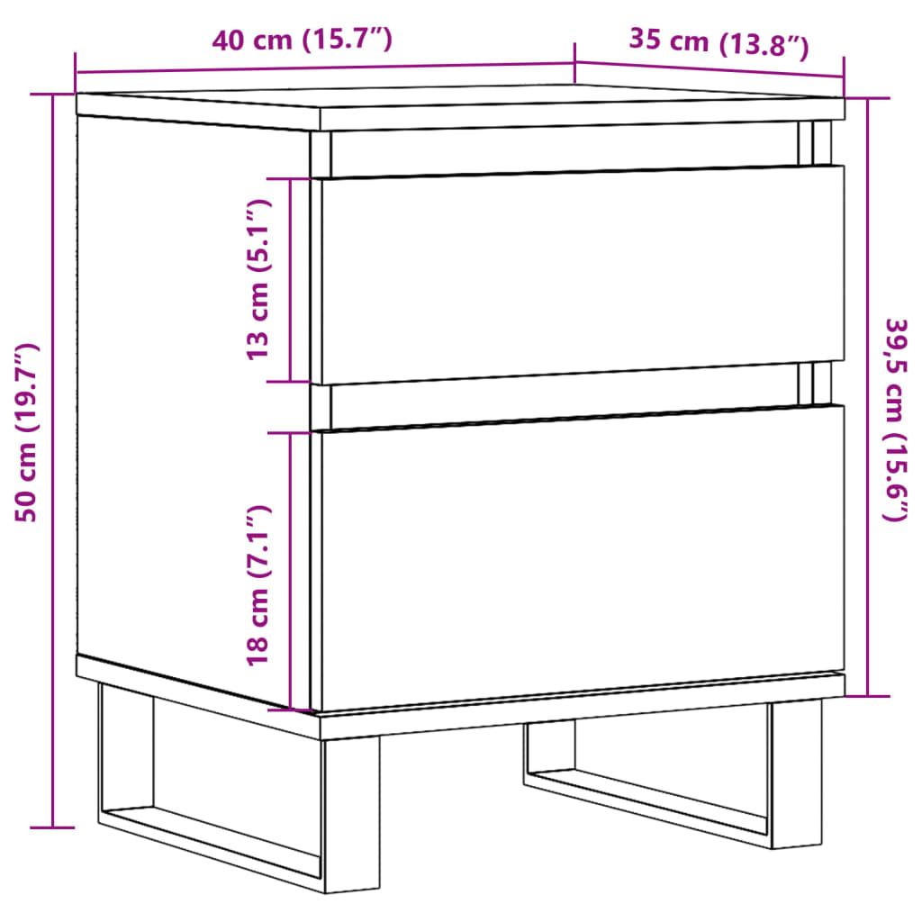 vidaXL Κομοδίνα 2 τεμάχια Παλιό ξύλο 40x35x50 cm Κατασκευασμένο ξύλο