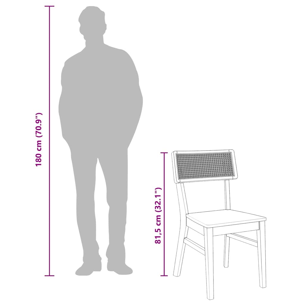 vidaXL Καρέκλες τραπεζαρίας 2 τεμάχια από μασίφ ξύλο καουτσούκ