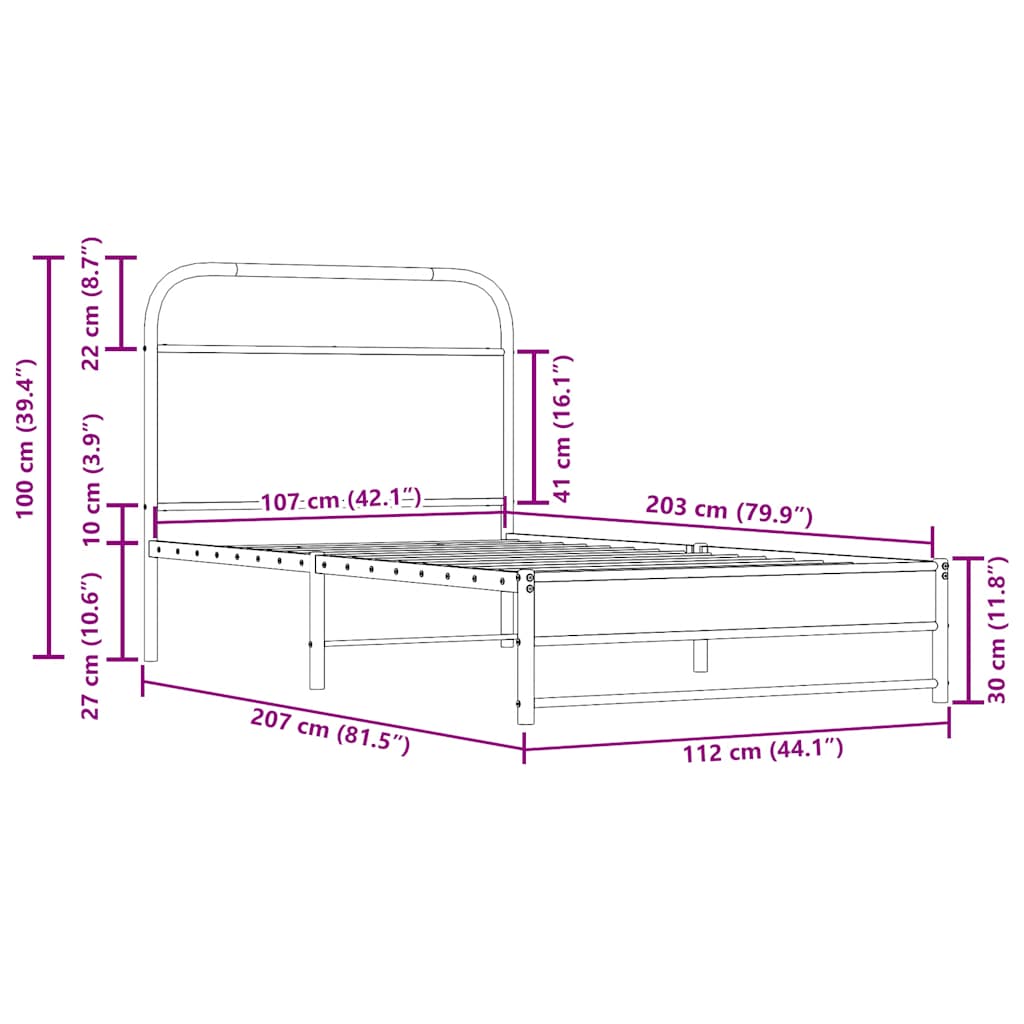 vidaXL Πλαίσιο Κρεβ. Χωρ. Στρώμα Καπνιστή Δρυς 107x203 εκ. Επεξ. Ξύλο