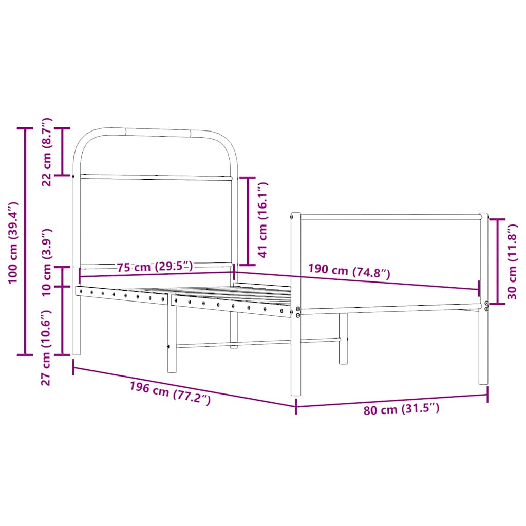 vidaXL Πλαίσιο Κρεβατιού Χωρ. Στρώμα Sonoma Δρυς 75x190εκ Επεξ. Ξύλο