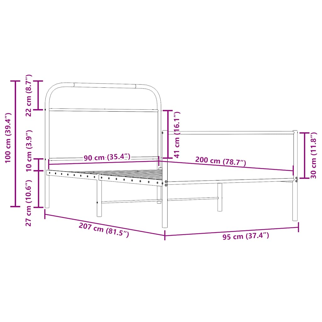 vidaXL Πλαίσιο Κρεβ. Χωρ. Στρώμα Sonoma Δρυς 90x200 εκ. Επεξ. Ξύλο