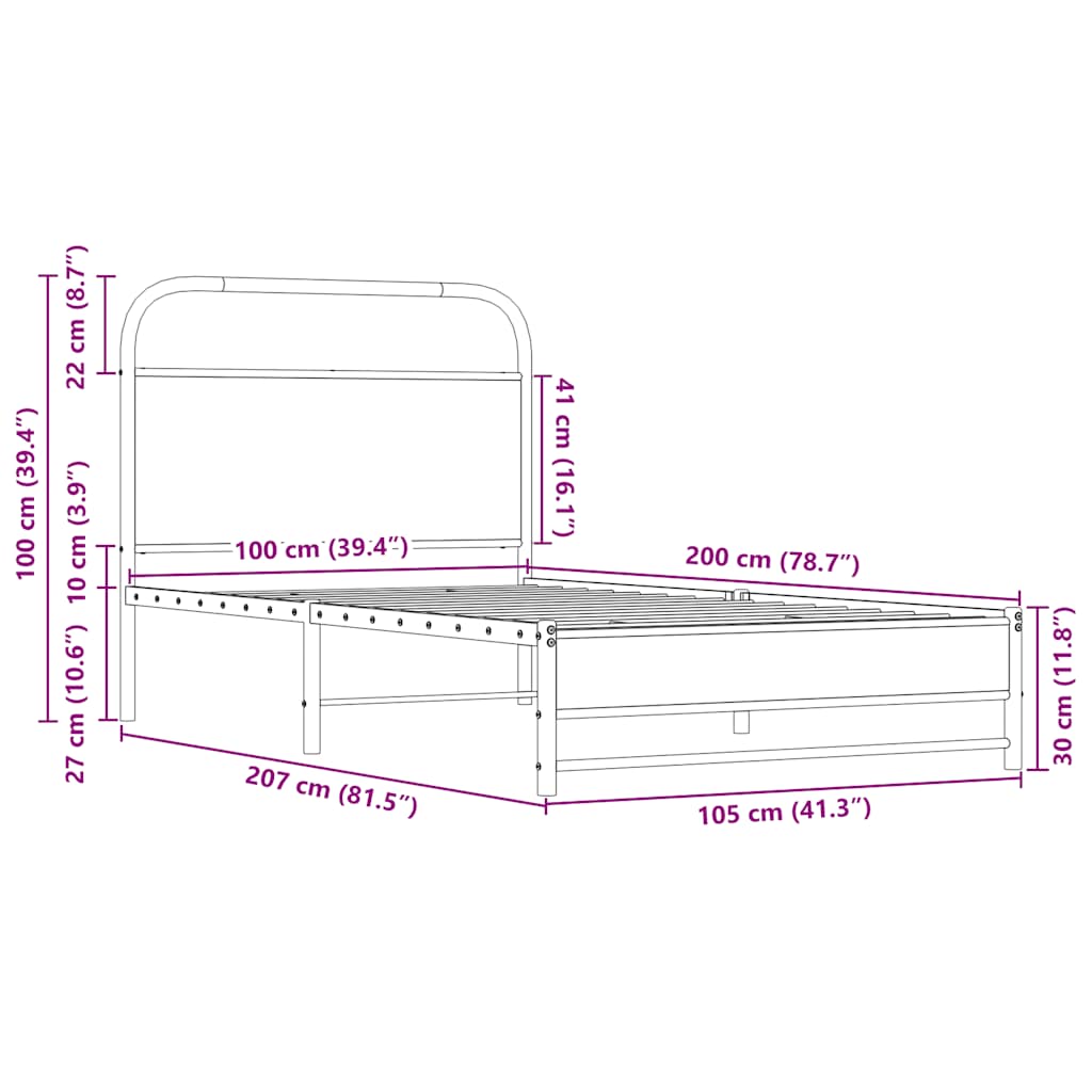 vidaXL Πλαίσιο Κρεβατιού Χωρ. Στρώμα Sonoma Δρυς 100x200εκ Επ. Ξύλο