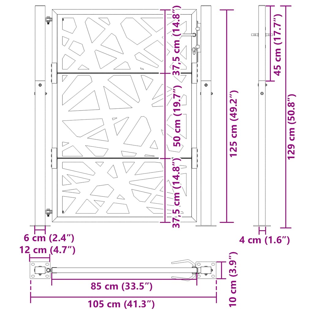 vidaXL Πόρτα Κήπου 100x125 εκ. από Ατσάλι με Ανθεκτικό στις Καιρικές Συνθήκες Φωτισμού
