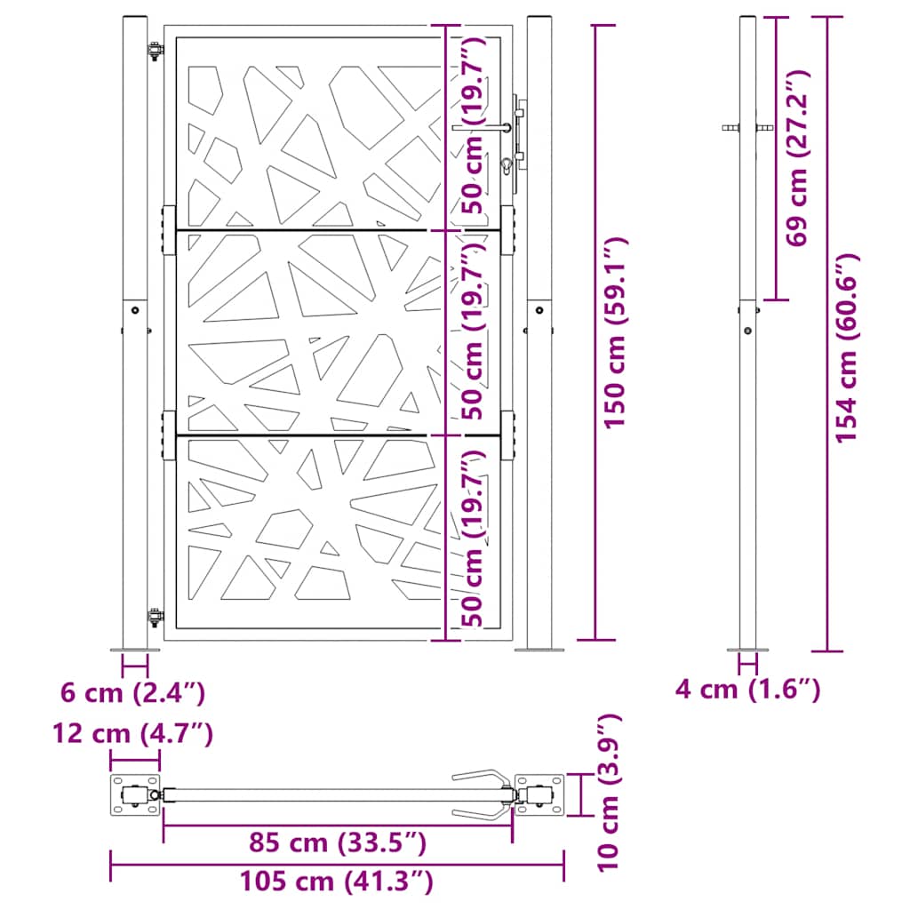 vidaXL Πόρτα Κήπου 100x150 εκ. από Ατσάλι με Ανθεκτικό στις Καιρικές Συνθήκες Φωτισμού