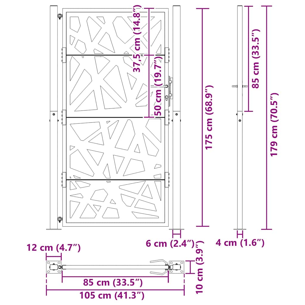 vidaXL Πόρτα Κήπου 100x175 εκ. από Ατσάλι με Ανθεκτικό στις Καιρικές Συνθήκες Φωτισμού
