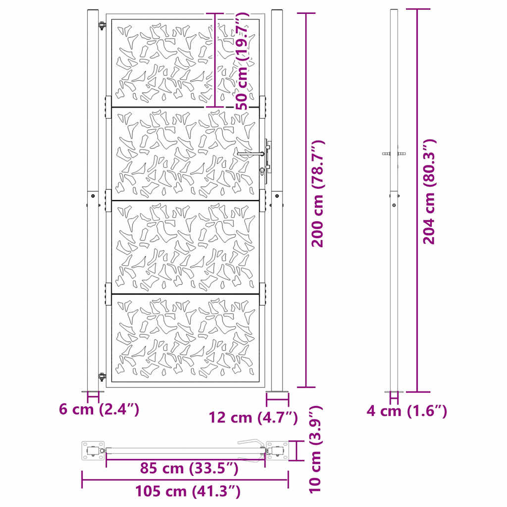 vidaXL Πόρτα Κήπου 100x200 εκ. με Σχέδιο από Φύλλο Ατσαλιού με Αντοχή στις Καιρικές Συνθήκες