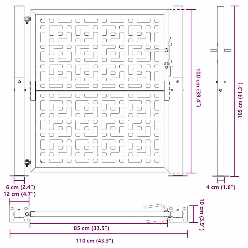 vidaXL Πόρτα Κήπου Μαύρη με Σταυρό από Ατσάλι 100x100 εκ.