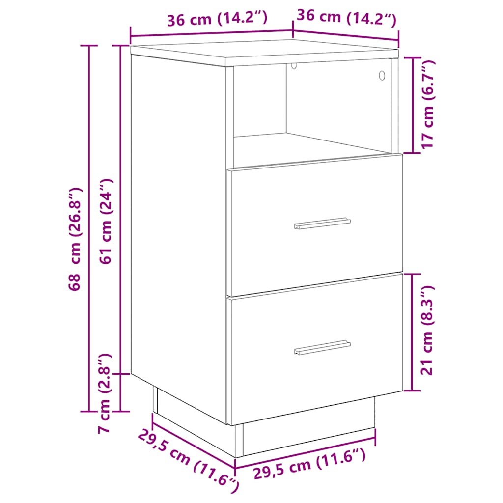 vidaXL Κομοδίνο με 2 συρτάρια Καπνιστή Δρυς 36x36x68 εκ.