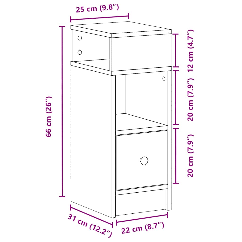 vidaXL Κομοδίνα 2 τεμάχια με συρτάρι Sonoma Δρυς 25x31x66 εκ.