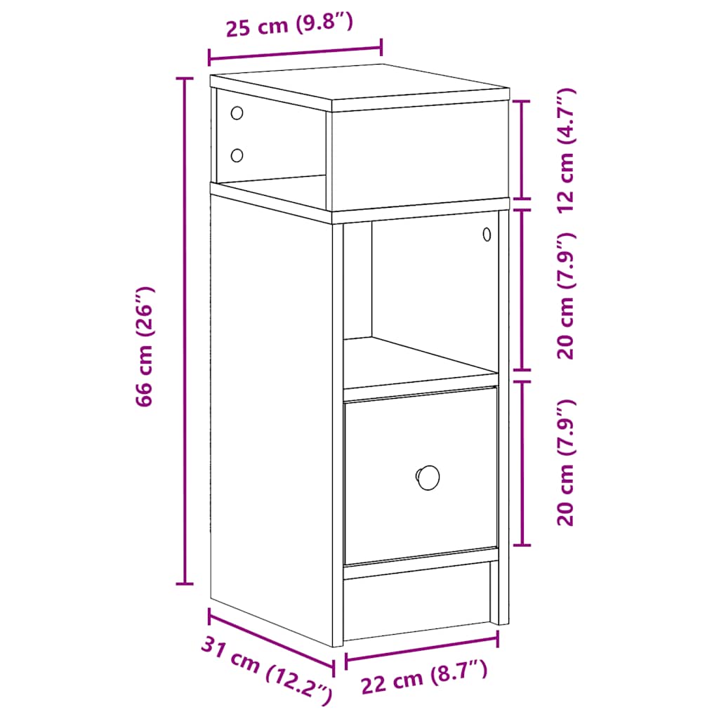 vidaXL Κομοδίνο με Συρτάρι σε Χρώμα Δρυός Artisan 25x31x66 εκ.