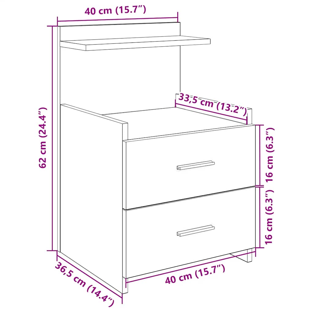 vidaXL Κομοδίνο με 2 Συρτάρια σε Καπνιστή Δρυς 40x36,5x62 εκ.