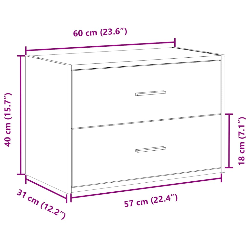 vidaXL Ντουλάπι με 2συρτάρια Λευκό 60x31x40cm Ξύλινο μηχανουργικό ξύλο