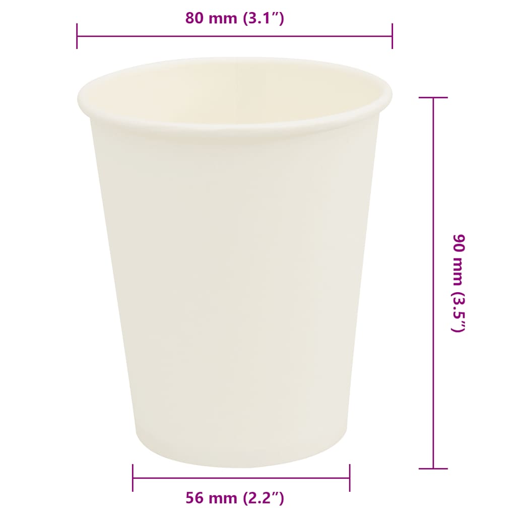 vidaXL Χάρτινα κύπελλα καφέ 1000 τεμάχια 8oz 200ml Λευκό