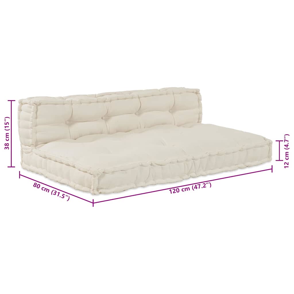 vidaXL Μαξιλάρι για καναπέ παλέτας 2 pcs Ύφασμα Κρεμ 120 x 80 x 38 εκ.