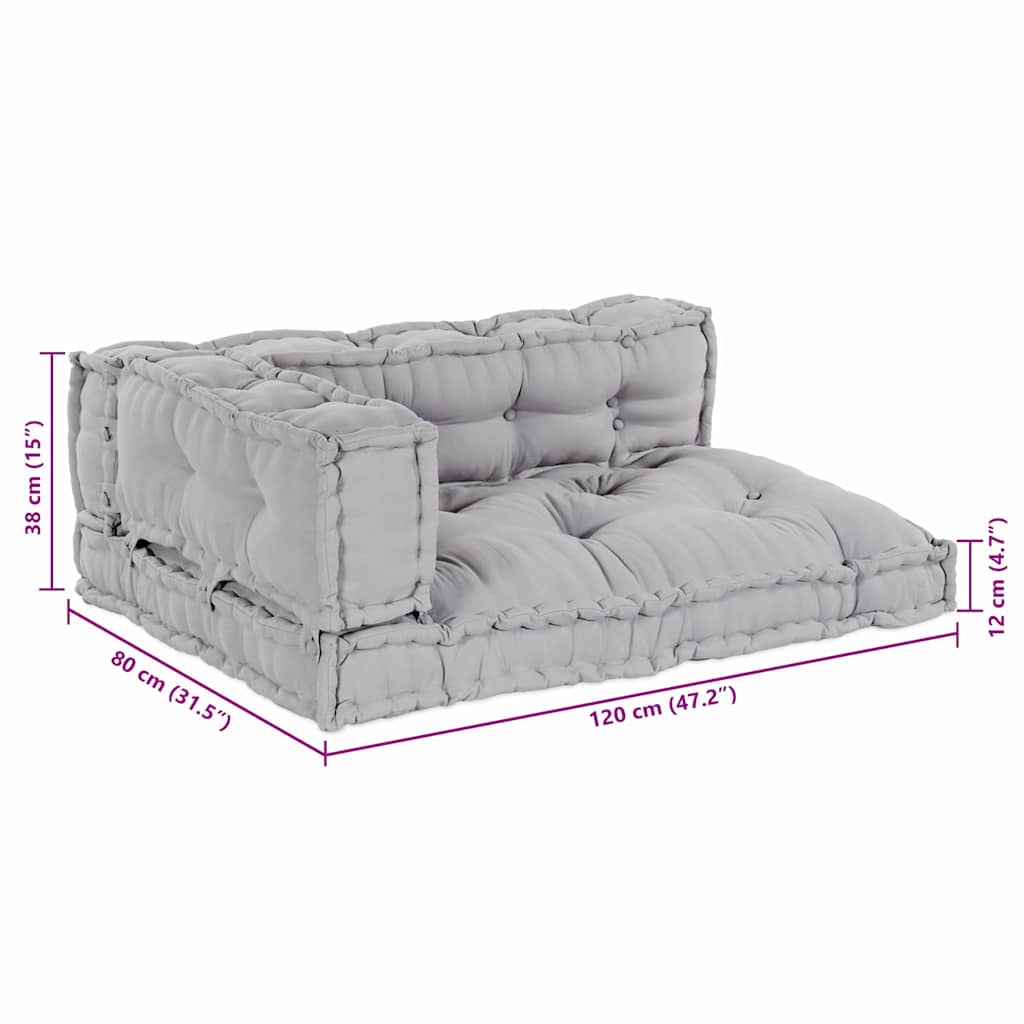 vidaXL Μαξιλάρι για καναπέ παλέτας 3 pcs Ύφασμα Γκρι 120 x 80 x 38 εκ.