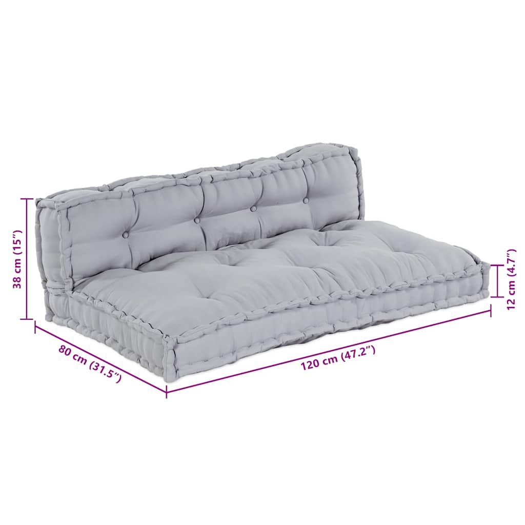 vidaXL Μαξιλάρι για καναπέ παλέτας 2 pcs Γκρι 120 x 80 x 38 εκ. Ύφασμα