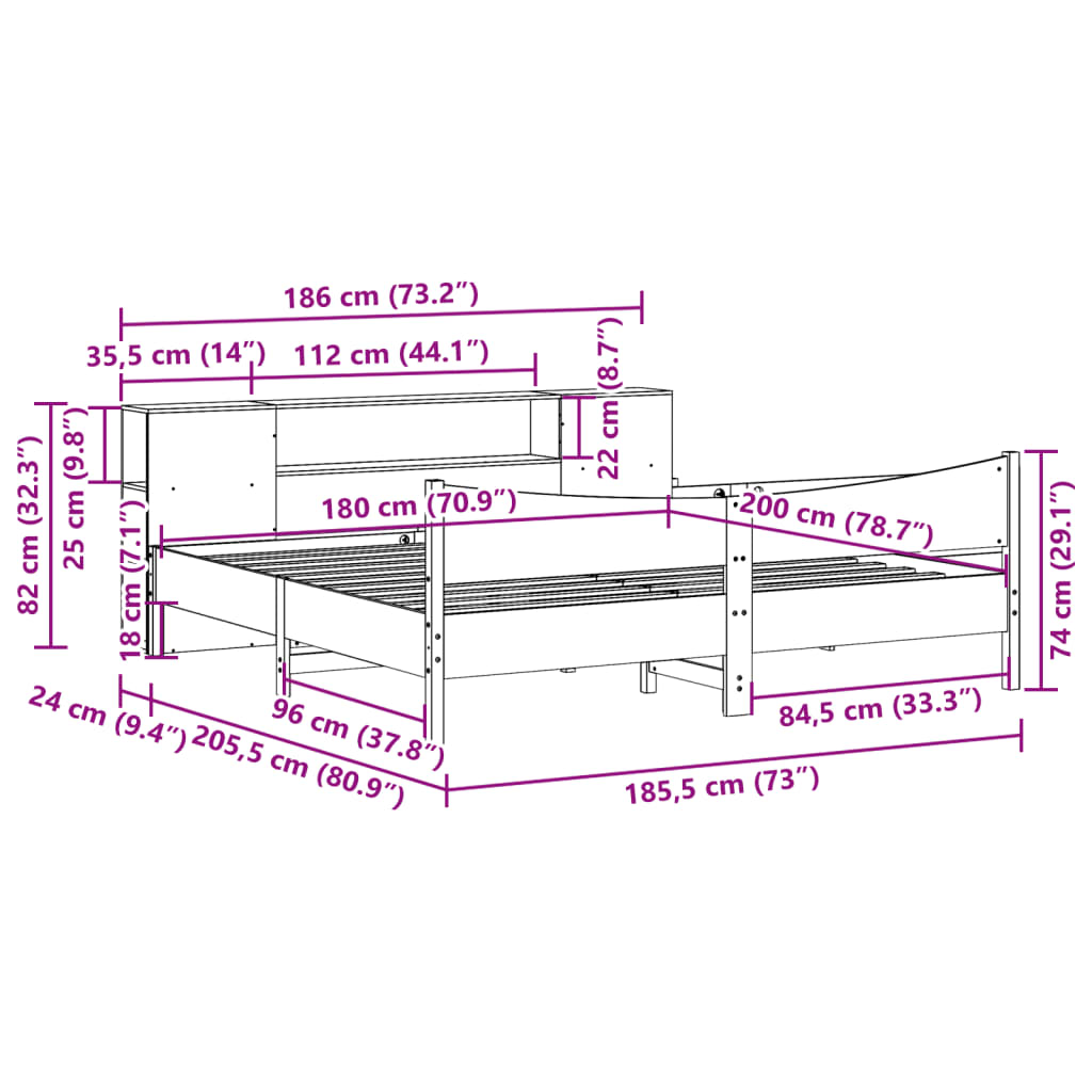 vidaXL Σκελετός Κρεβ. Χωρίς Στρώμα Καφέ Κεριού 180x200 εκ Μασίφ Πεύκο
