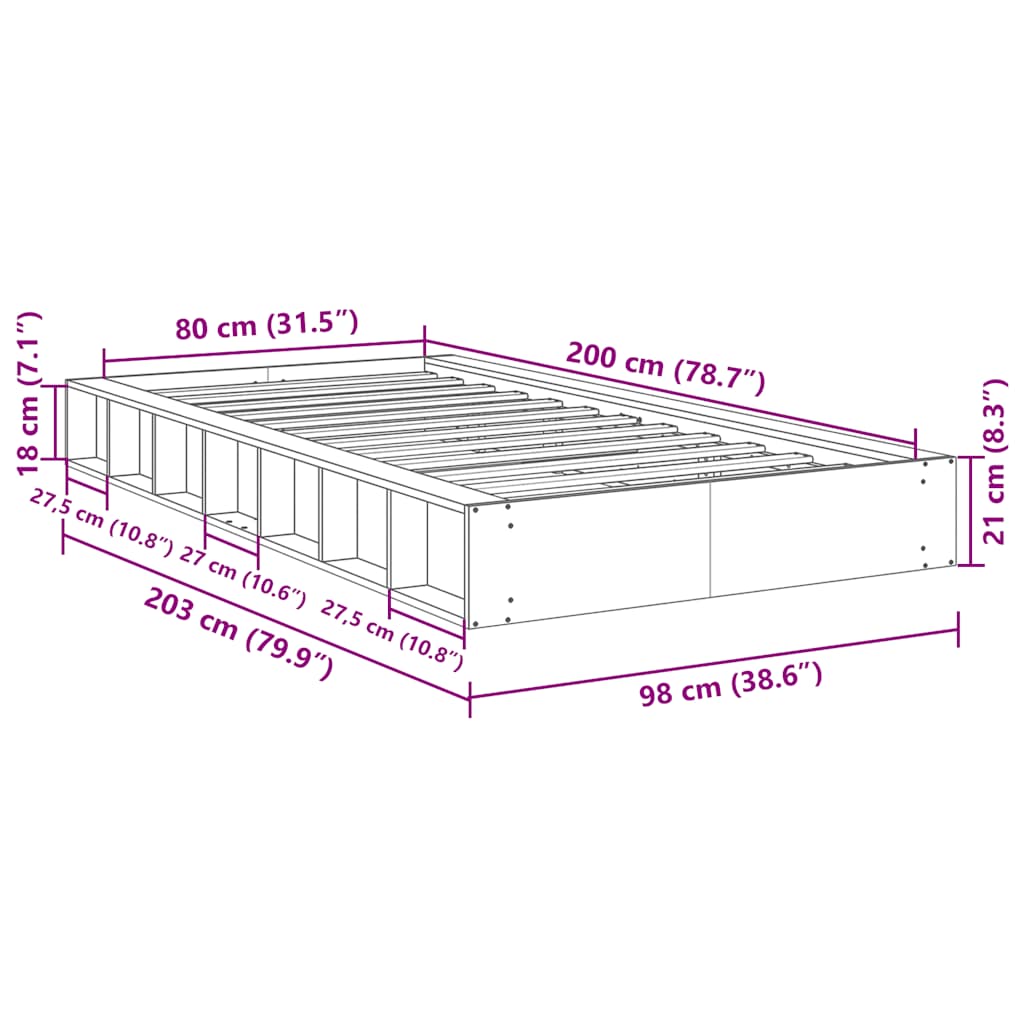 vidaXL Πλαίσιο κρεβατιού χωρίς στρώμα 80x200 cm μασίφ ξύλο δρυς