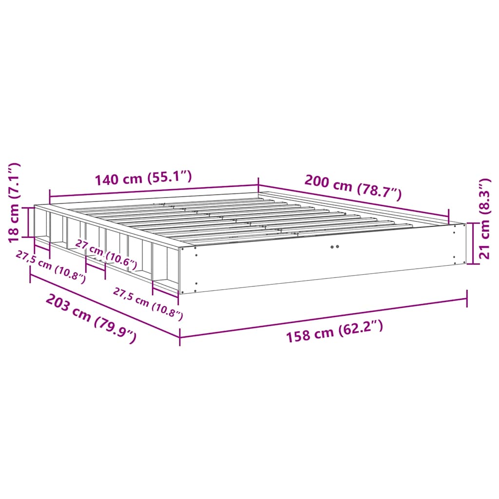 vidaXL Πλαίσιο κρεβατιού χωρίς στρώμα 140x200 cm μασίφ ξύλο δρυς
