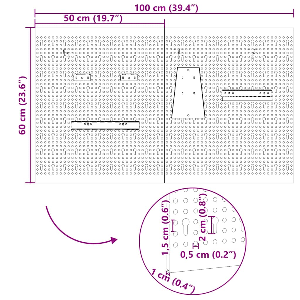 vidaXL Πάνελ Τοίχου Εργαλείων 2 pcs Γκρι 100 x 1 x 60 εκ