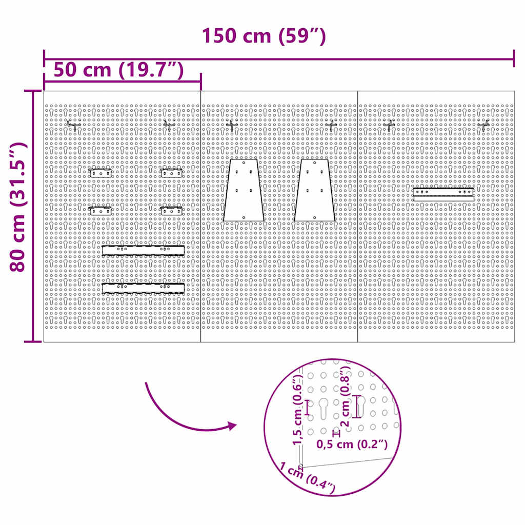 vidaXL Πάνελ Τοίχου Εργαλείων 3 pcs Γκρι 150 x 1 x 80 εκ