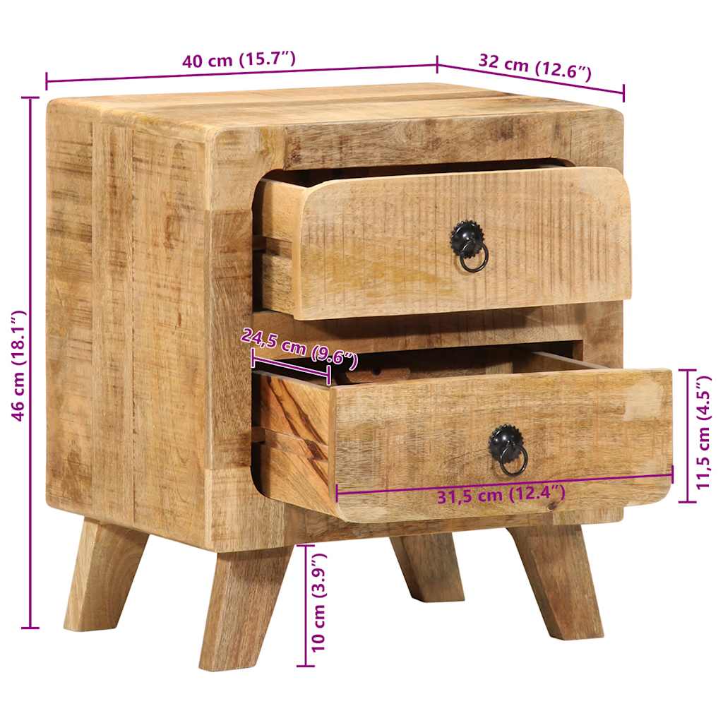 vidaXL Κομοδίνο 2 τεμάχια 40x32x46 cm Στερεό ξύλο Rough Mango