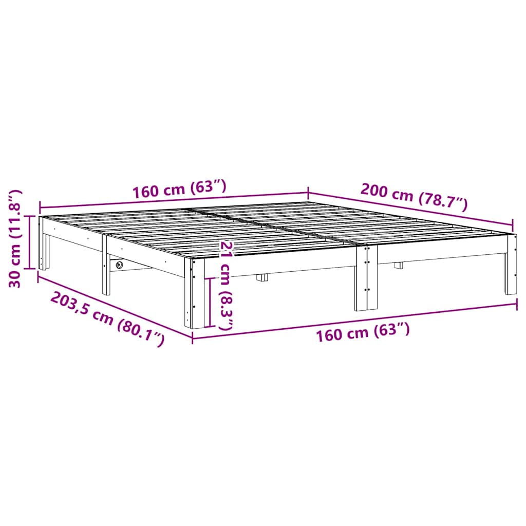 vidaXL Σκελετός Κρεβ. Χωρίς Στρώμα Λευκό 160x200 εκ Μασίφ Πεύκο