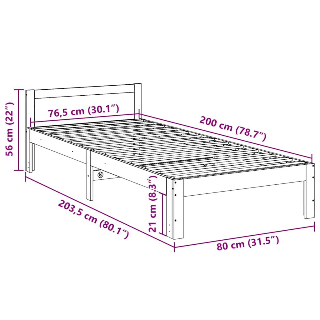 vidaXL Σκελετός Κρεβ. Χωρίς Στρώμα Καφέ 80x200 εκ. Μασίφ Ξύλο Πεύκου