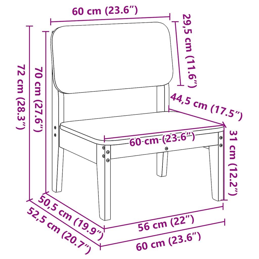 Καρέκλα κήπου vidaXL Λευκό 60x52,5x72 cm Ξύλο πεύκο μασίφ