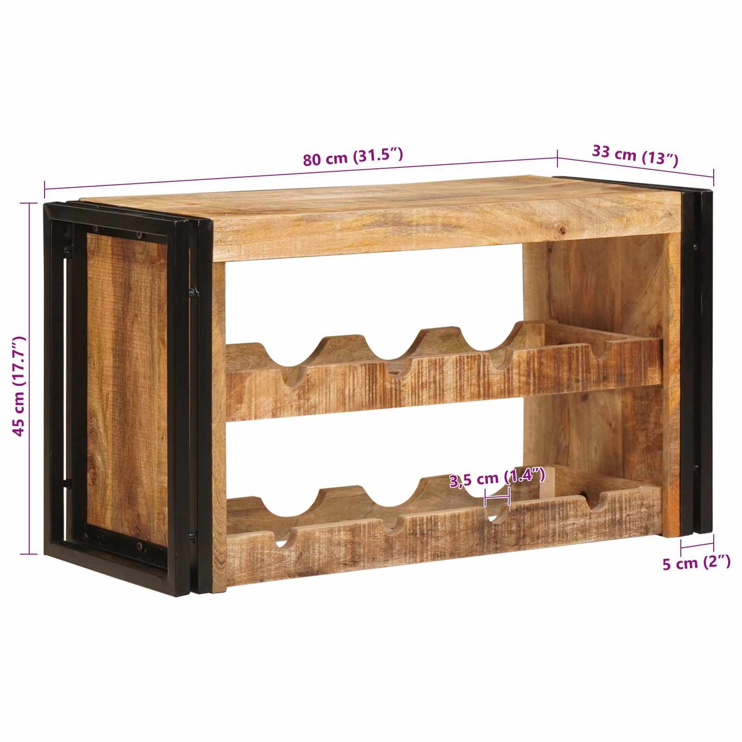 vidaXL Ράφι Κρασιού Καφέ 80 x 45 x 33 εκ Σταθερό Χοντρό Ξύλο Μάνγκο