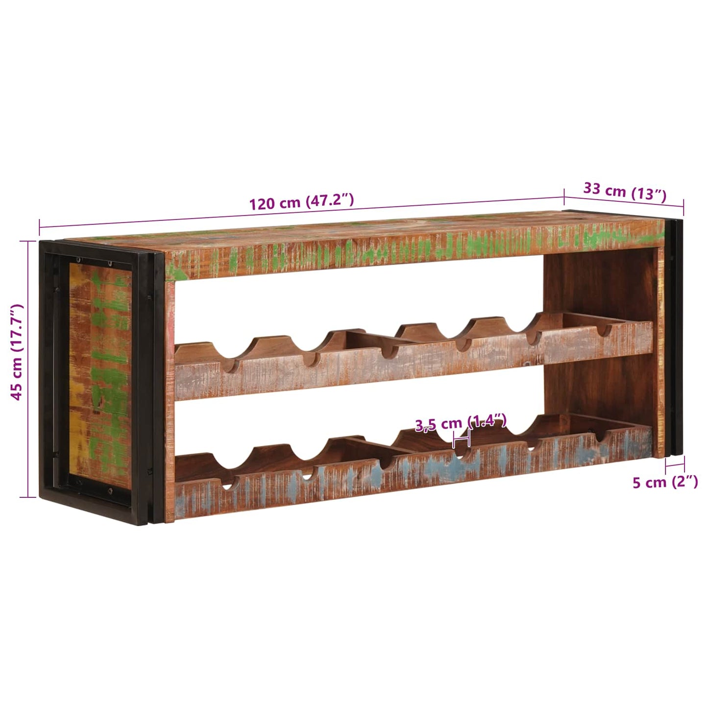 vidaXL Ράφι Κρασιού Καφέ 120 x 45 x 33 εκ Στερεό ανακτημένο ξύλο