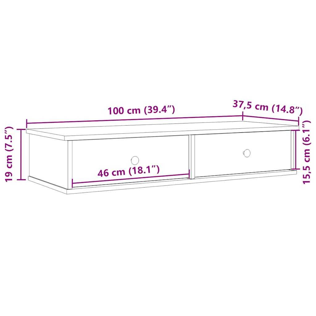 vidaXL Ράφι τοίχου με συρτάρια Λευκό 100x37,5x19 cm Ξύλινη κατασκευή