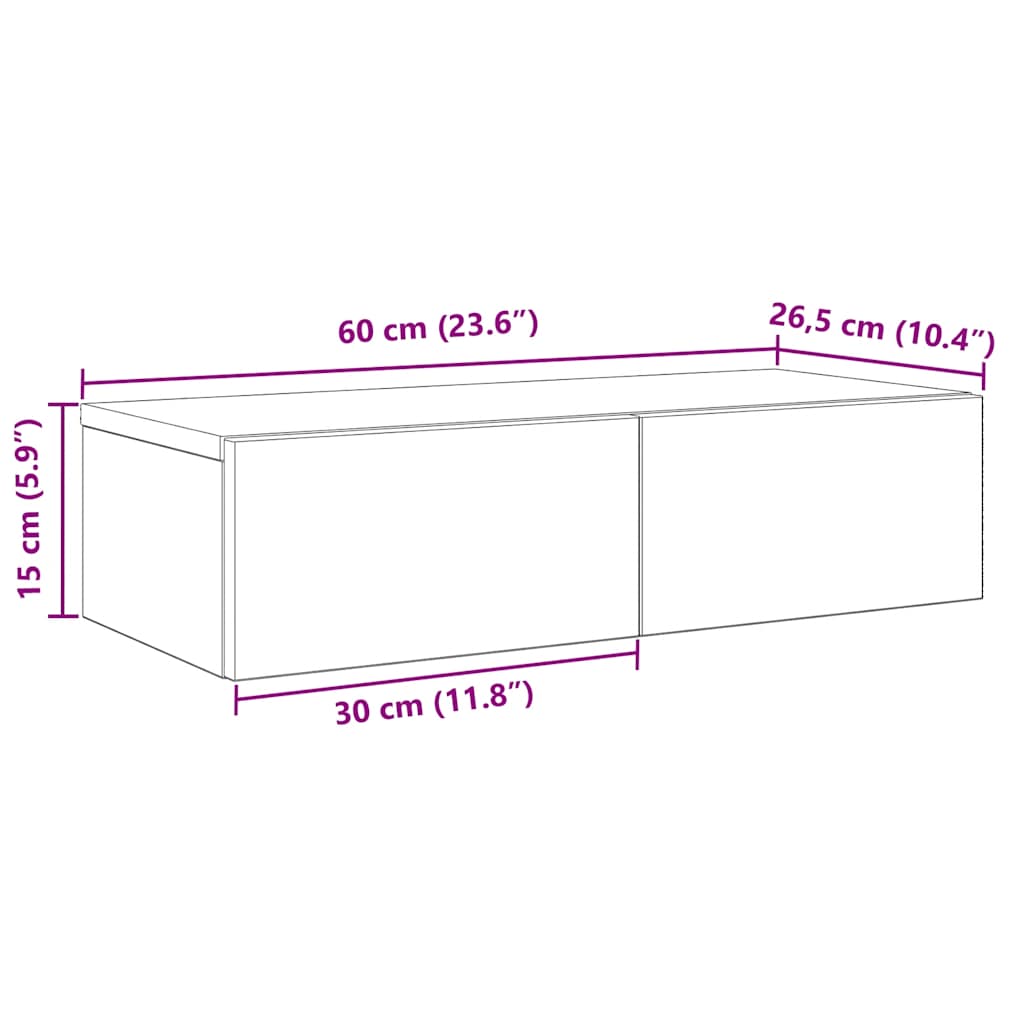 vidaXL Ράφι τοίχου με συρτάρια Μαύρο 60x26,5x15 cm Ξύλινη κατασκευή