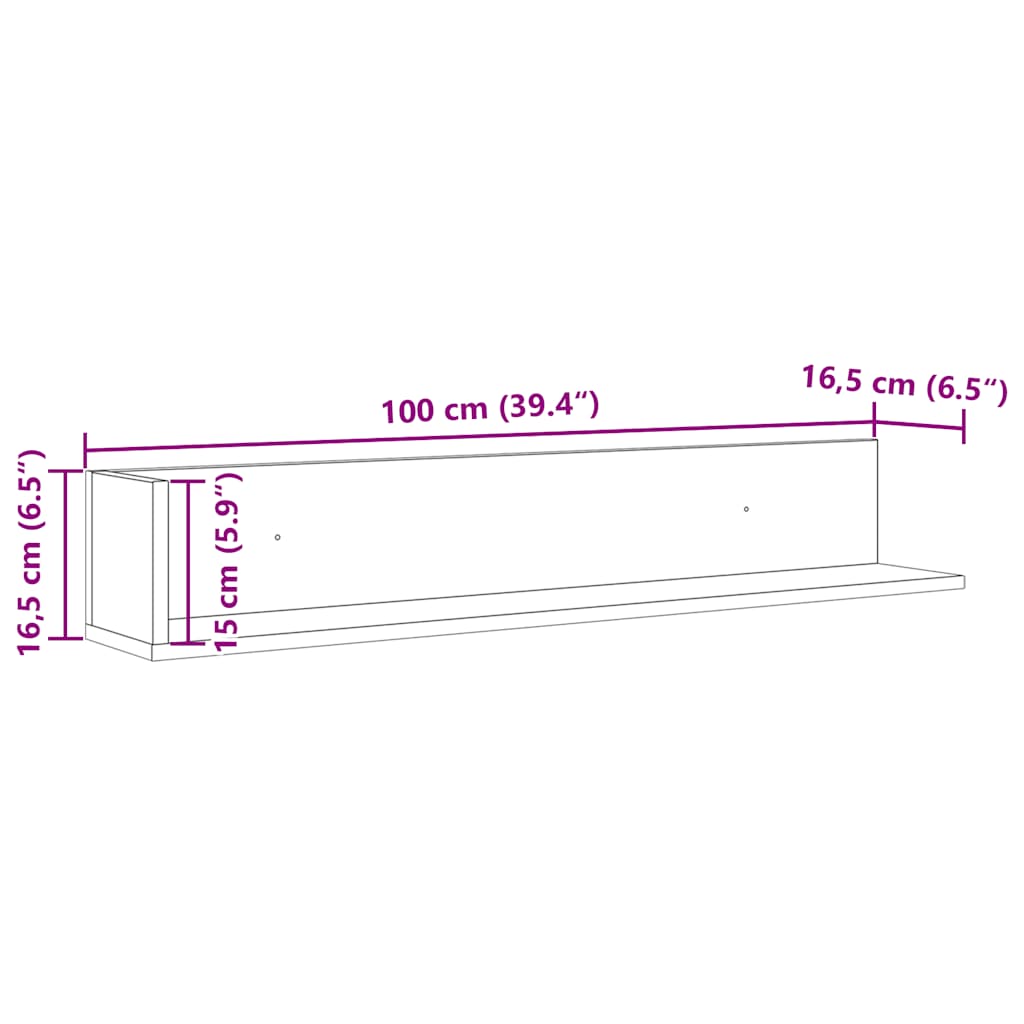 vidaXL Ράφια τοίχου 2 τεμάχια Μπετόν Γκρι 100x16,5x16,5cm Ξύλο μηχανής
