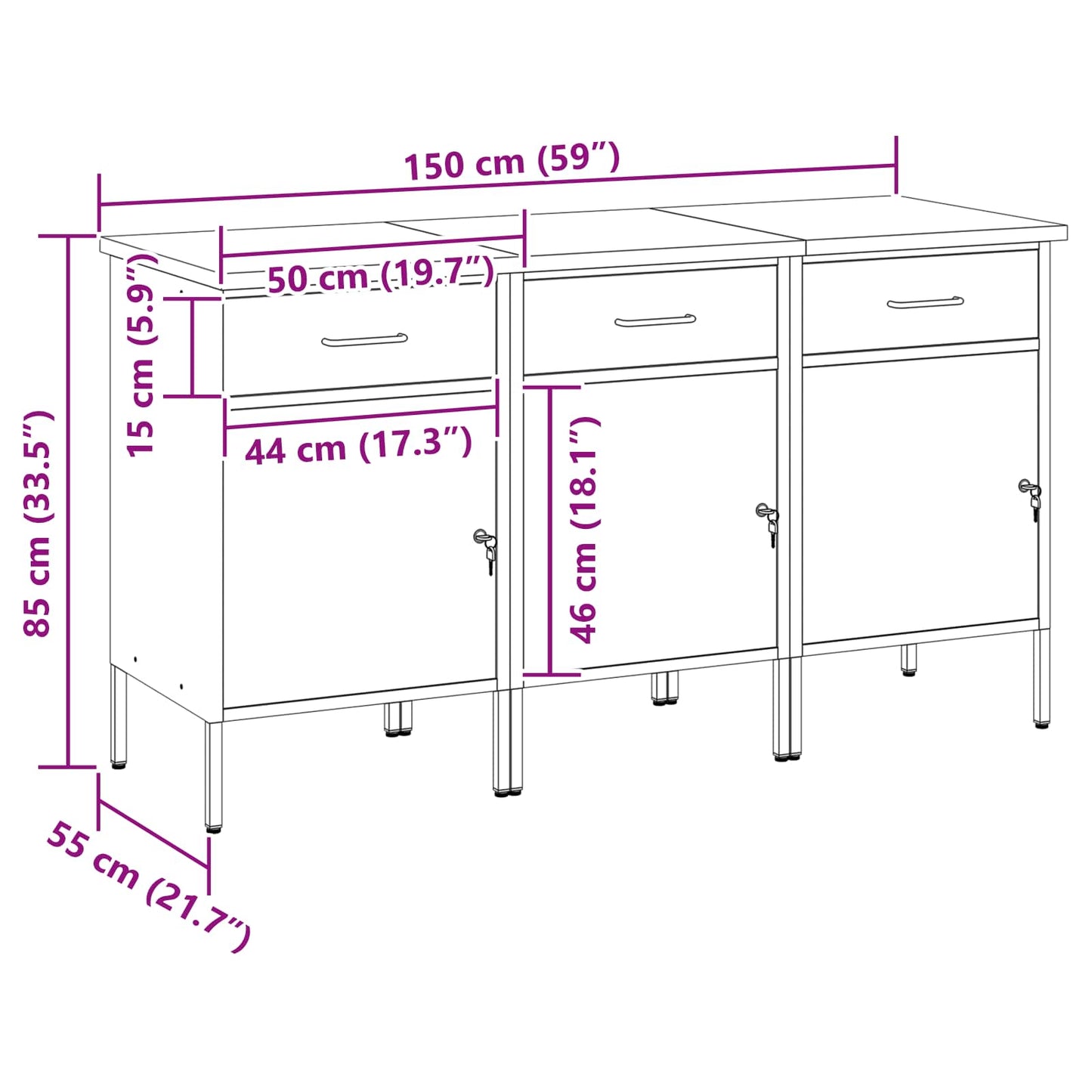 vidaXL Ντουλάπα Εργασίας 3 pcs Κόκκινο και Γκρι 150 x 55 x 85 εκ