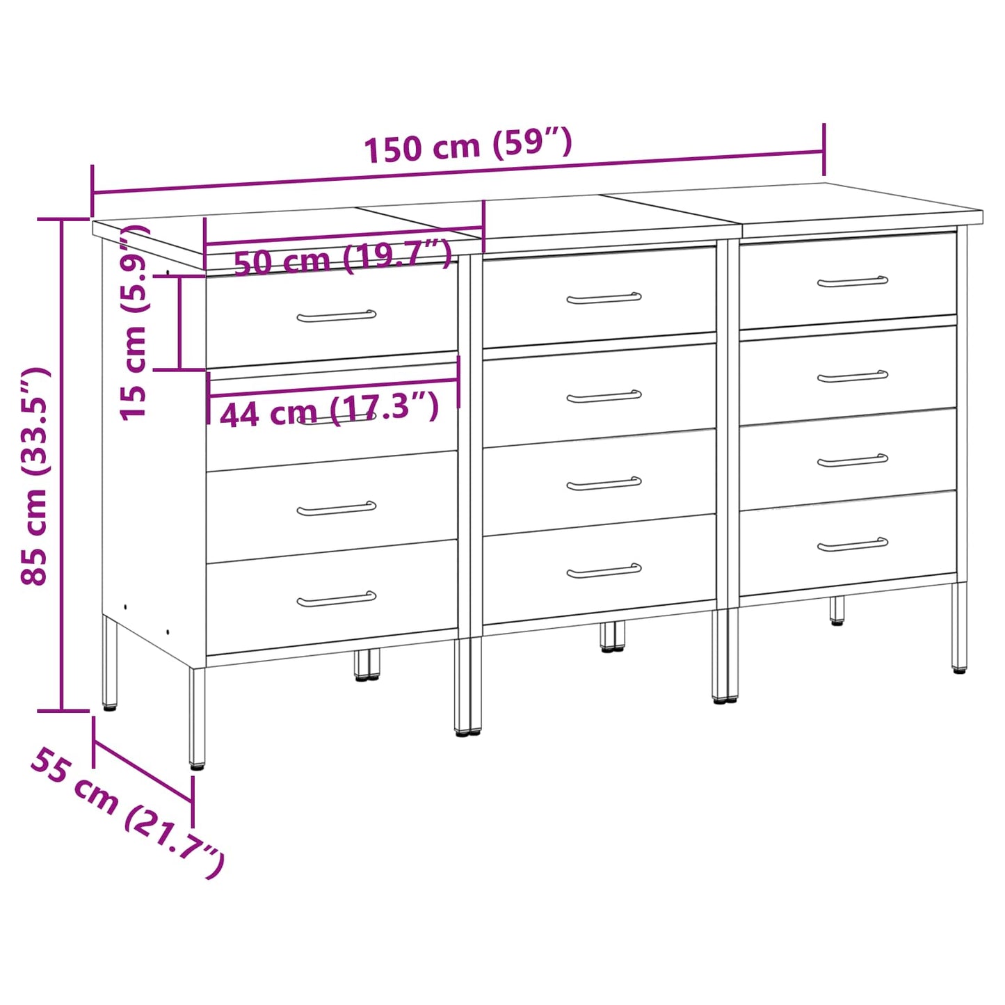 vidaXL Ντουλάπα Εργασίας 3 τμχ. Μαύρο και Γκρι 150 x 55 x 85 εκ