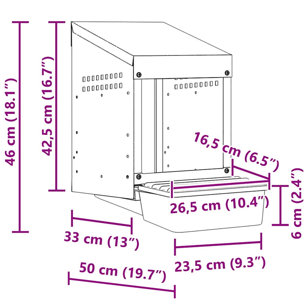vidaXL Κουτί Φωλιάς Κοτόπουλων με 1 Θήκη, Επιτοίχιο, από Γαλβανισμένο Ατσάλι