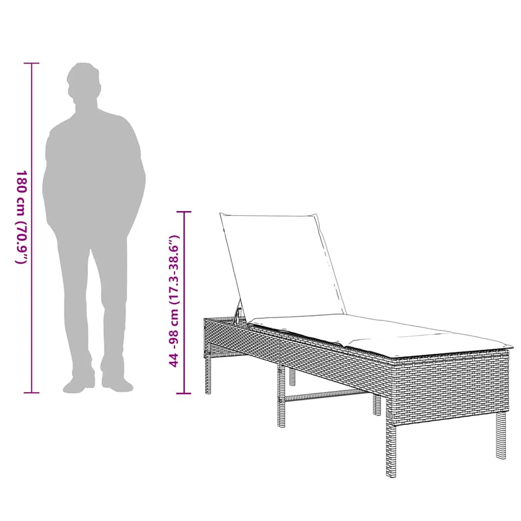 vidaXL Ξαπλώστρα με Μαξιλάρι Ανοιχτό Γκρι 55x200x44 εκ. από Συνθετικό Ρατάν