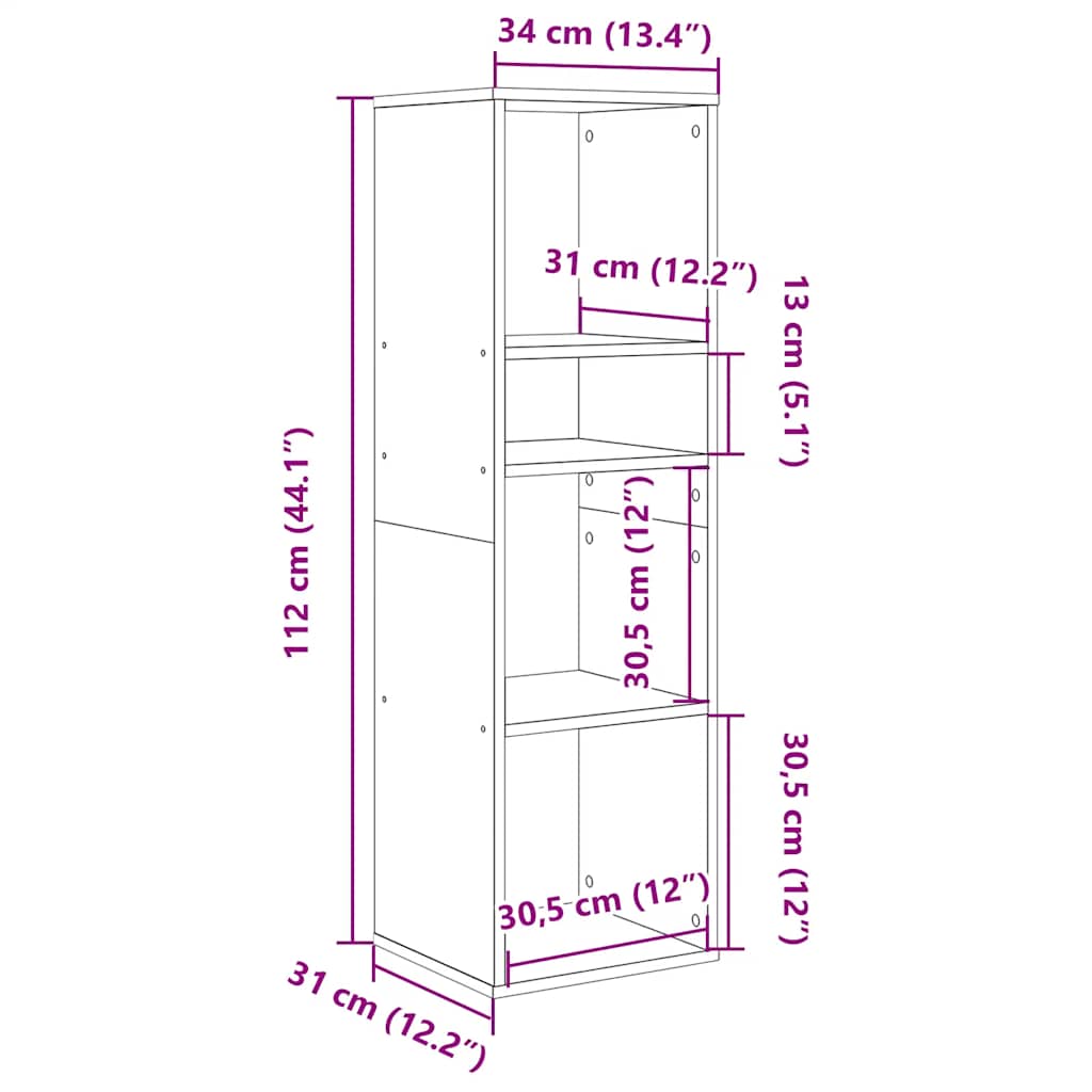 vidaXL Βιβλιοθήκη Artisan Δρυς 34x31x112 εκ. Επεξεργασμένο Ξύλο