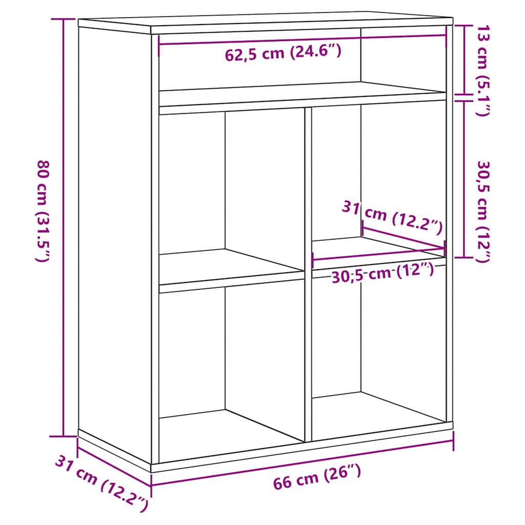 vidaXL Βιβλιοθήκη Παλαιό Ξύλο 66x31x80 εκ. Επεξεργ. Ξύλο