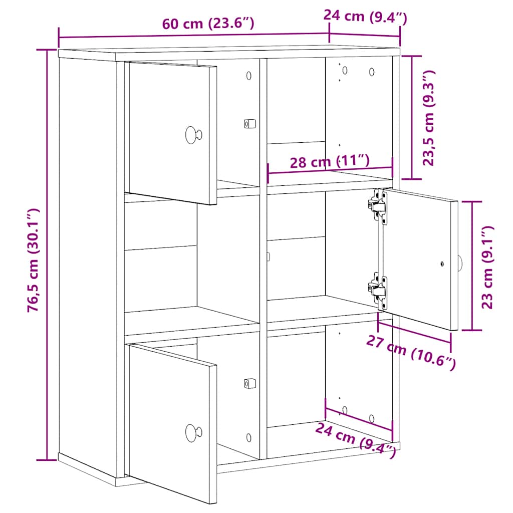 vidaXL Βιβλιοθήκη Λευκή 60x24x76,5 εκ. από Επεξεργασμένο Ξύλο