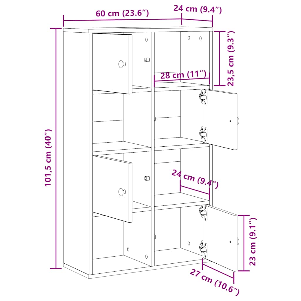 vidaXL Βιβλιοθήκη Μαύρη Δρυς 60x24x101,5 εκ. Κατασκευασμένο ξύλο