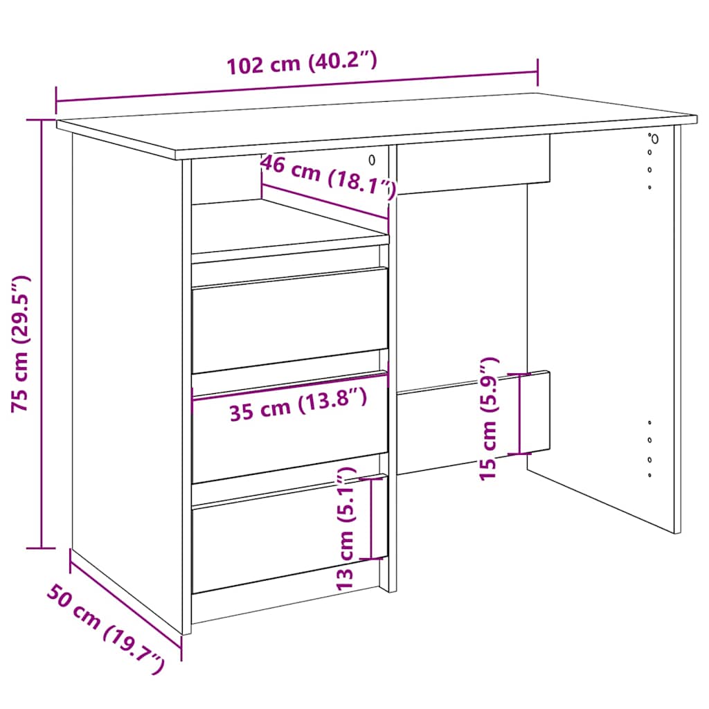 vidaXL Γραφείο Λευκό 102x50x75 εκ. από Επεξεργασμένο Ξύλο