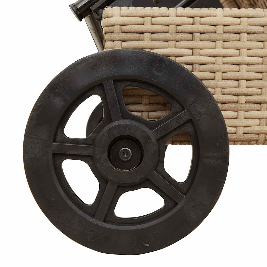 vidaXL Ξαπλώστρα Μπεζ από Συνθετικό Ρατάν με Τροχούς/Μαξιλάρια