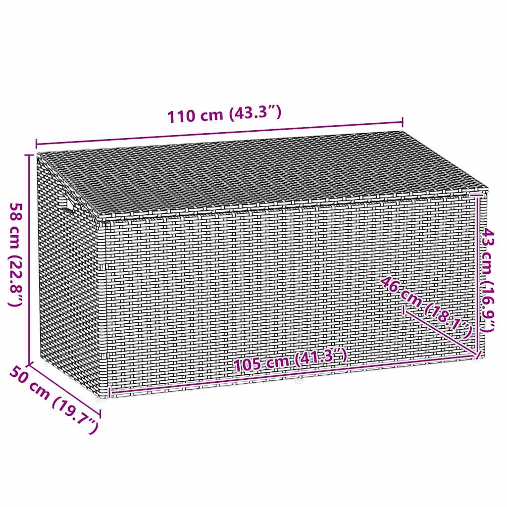 vidaXL Κήπος κουτί αποθήκευσης καφέ 110x50x58 cm Poly Rattan