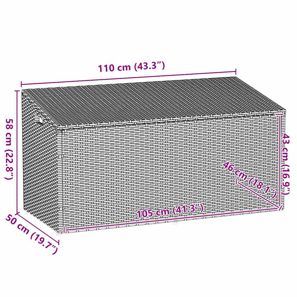 vidaXL κουτί αποθήκευσης κήπου γκρι 110x50x58 cm Poly Rattan